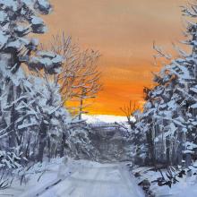 2417 Snowy Sunset, Stephen's Way (oil sketch)