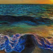 2529 Beach Boulder Draped in Sunset Surf