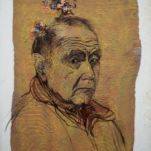 2500 Encrusted Self-portrait on Recycled Ribbon Painting