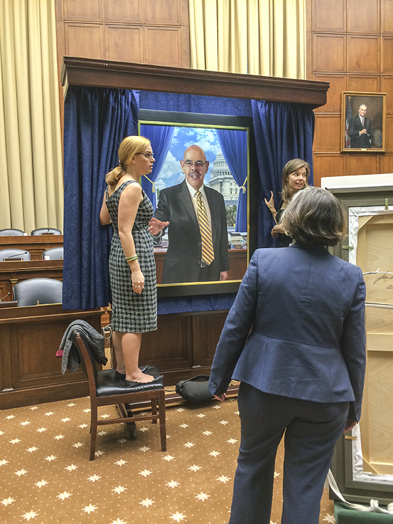 Preparation for the Henry Waxman portrait dedication