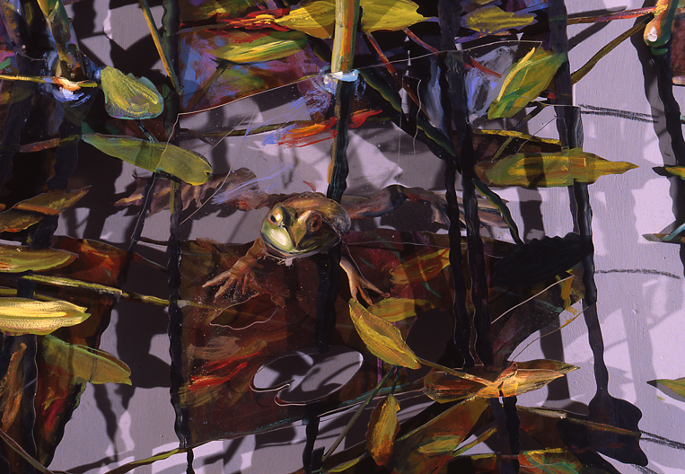 Massed Pickerelweeds and Frog, Frog detail