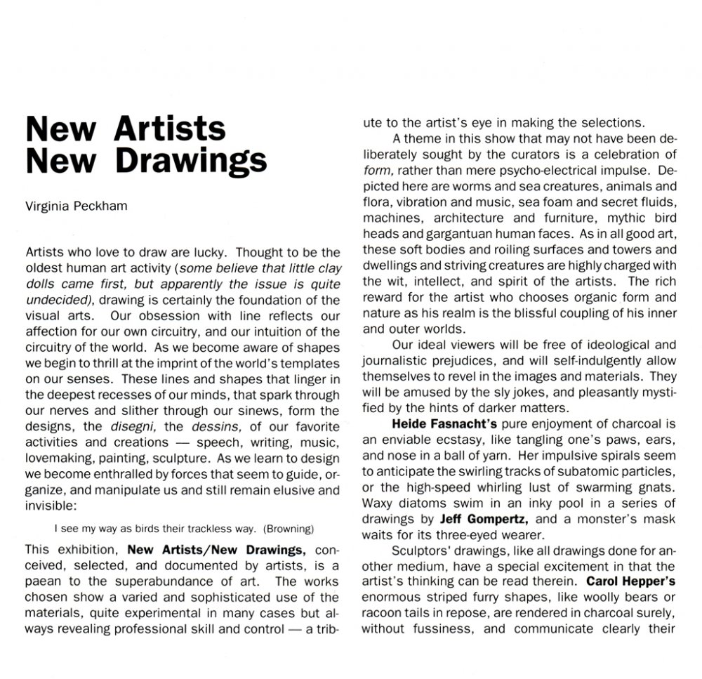 New Artists-New Drawings, March 1988,  catalogue essay page 1