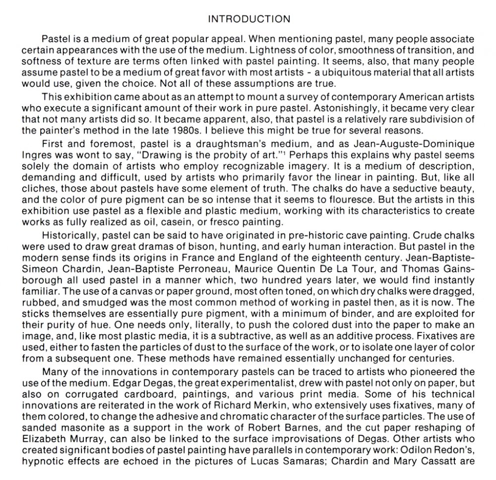 Recent American Pastels, Exhibition Catalogue, February 1988, introduction page1