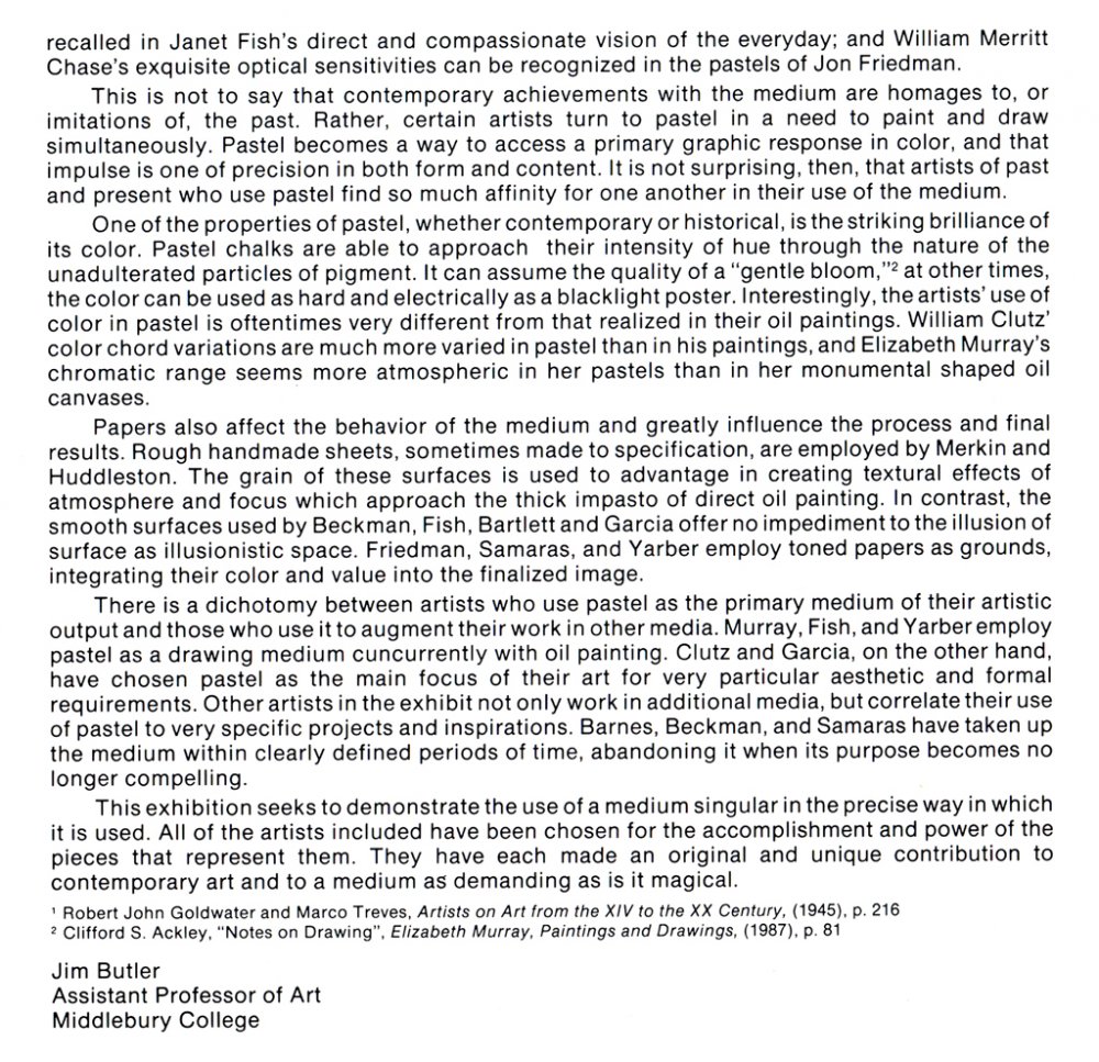 Recent American Pastels, Exhibition Catalogue, February 1988, introduction page 2